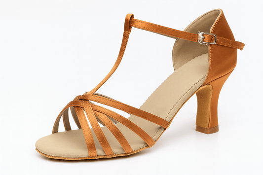 Women’s Bronze Satin Latin Dance Shoes with High Heel sporta deju apģērbs – Dance Shoes / Latin Dance Shoes | Diamond Fashion SIA