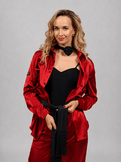 Women’s Stretch Ballroom & Latin Dance Set – Shirt & Wide-Leg Pants sporta deju apģērbs – Trousers | Diamond Fashion SIA